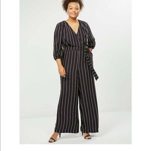 NWT jumpsuit with maroon and white stripes